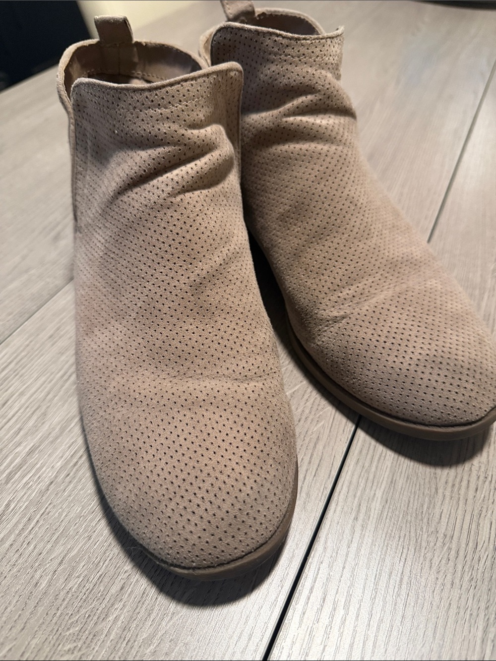 Universal Thread Taupe Perforated Suede Ankle Booties